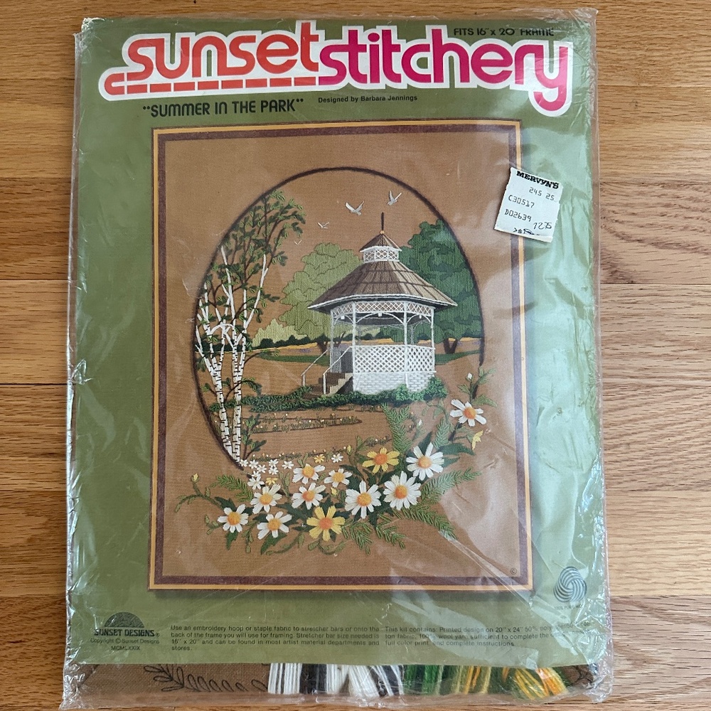 Vintage Sunset Stitchery Crewel Kit Summer In The Park 1979